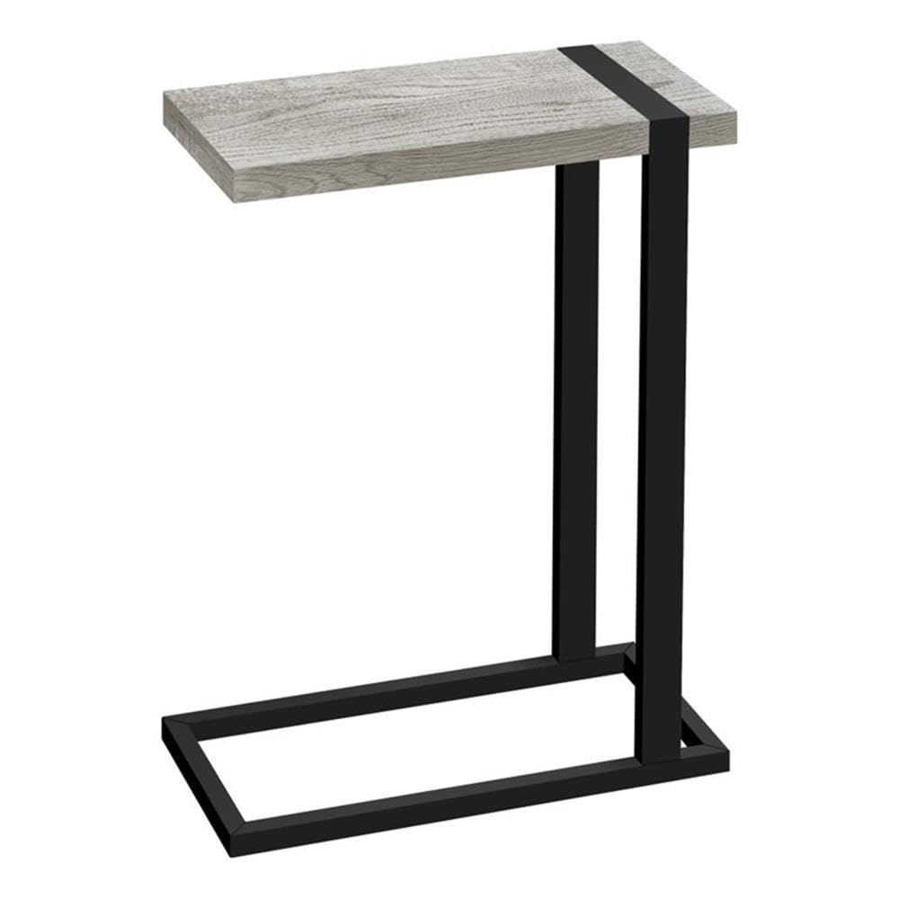 Monarch Specialties 2858, C-shaped, End, Side, Snack, Living Room, Bedroom, Laminate, Contemporary, Modern Accent Table-Grey Reclaimed Wood-Look/Black Metal, 19.25" L x 9.5" W x 25" H